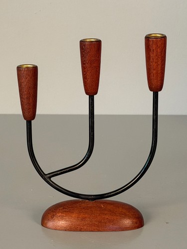 Vintage teak wood candle - wood,